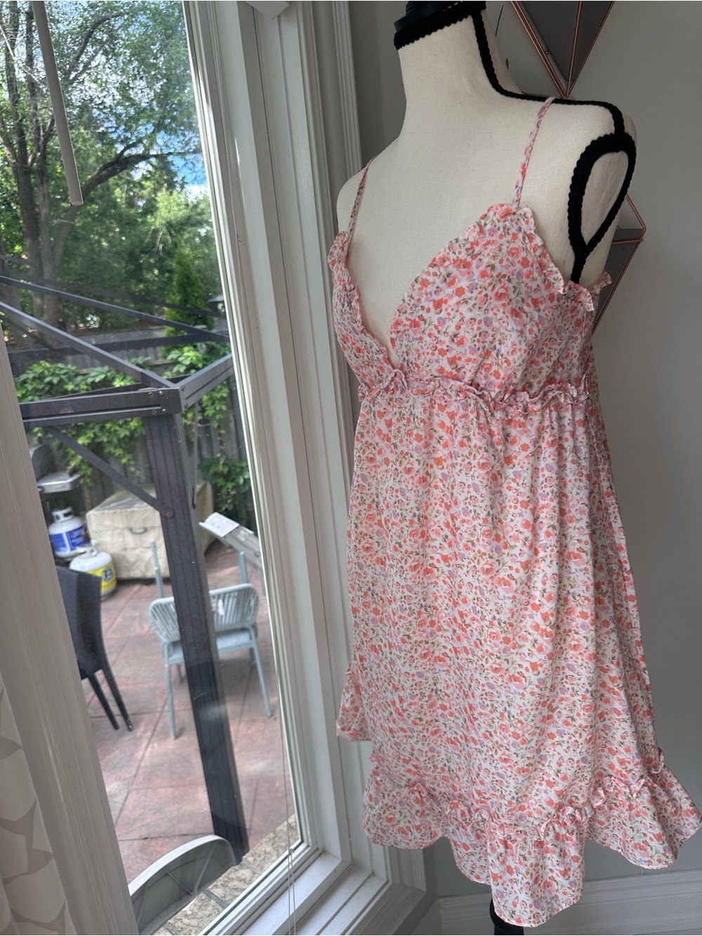 MOLLY BRACKEN Floral Pink Ruffle Hem Spaghetti Strap Babydoll Dress Size Small - Picture 3 of 9
